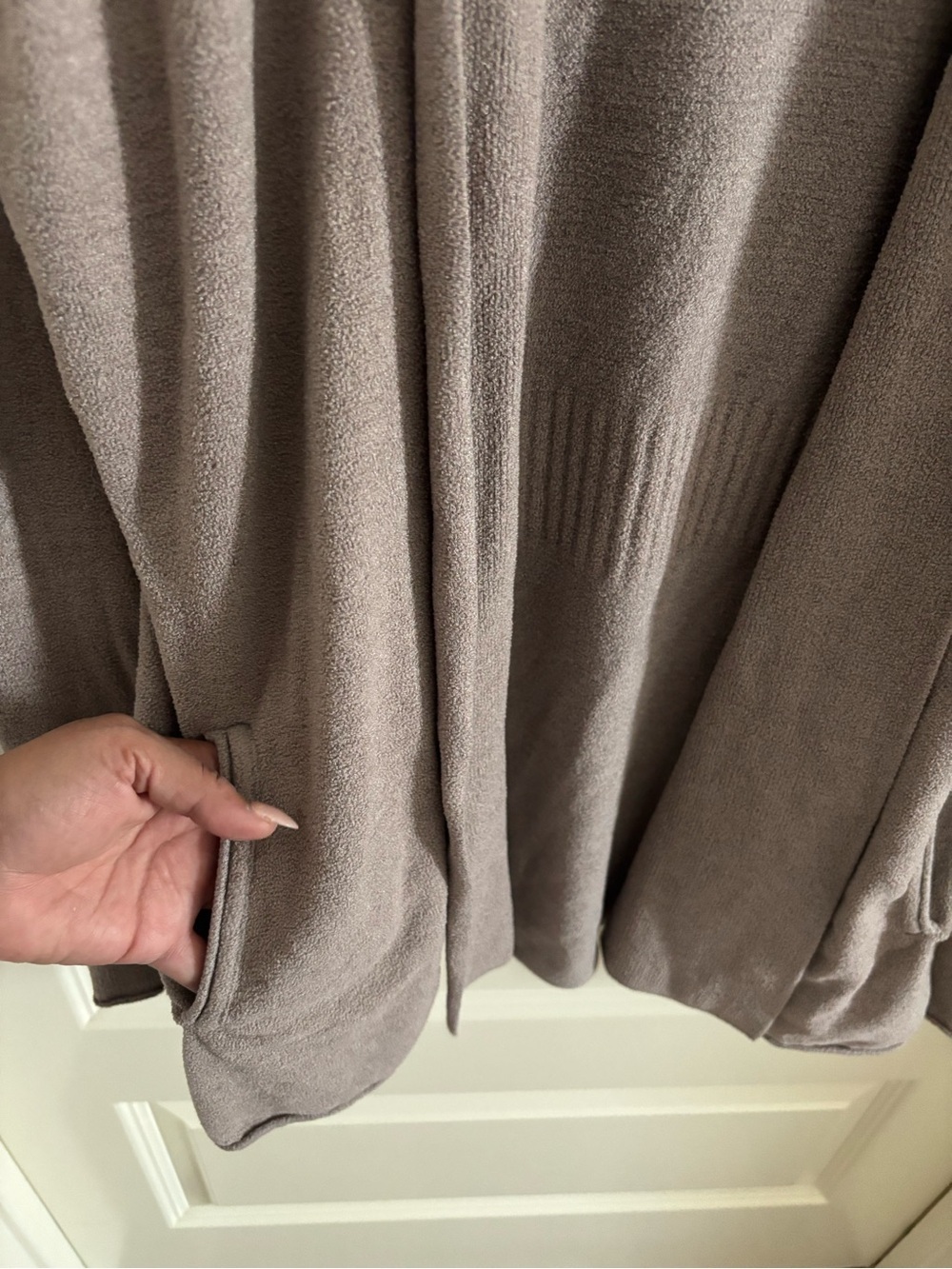 Barefoot Dreams CozyChic Ultra Lite Open-Front Ribbed Cardigan Sweater - Taupe - Picture 3 of 5